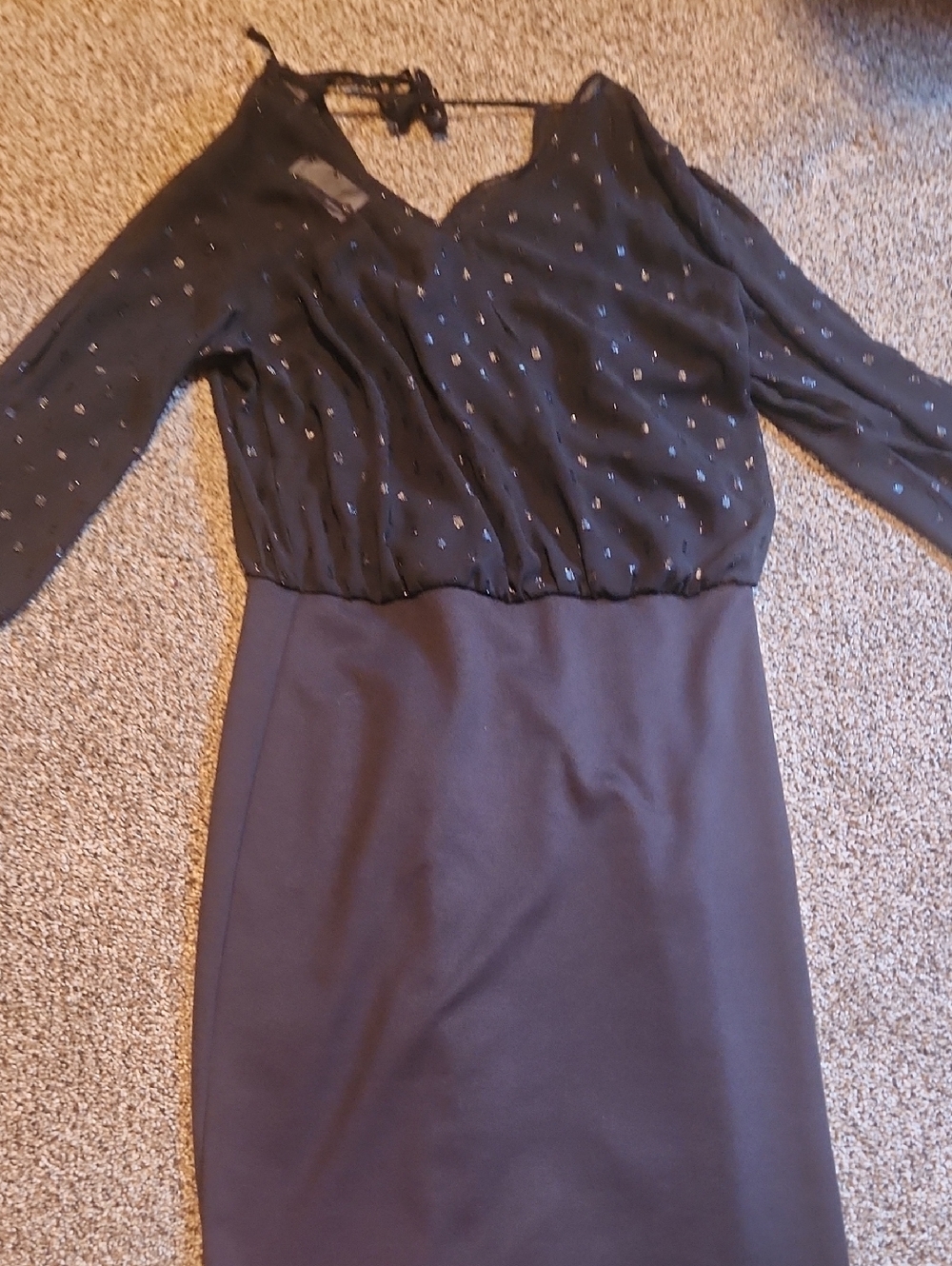 Maurices Black Long Sleeve Blouson Dress with Silver Dot Accents